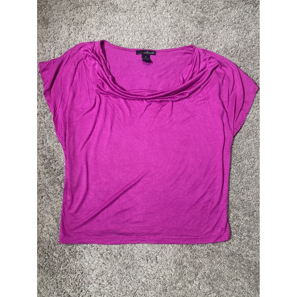 Y2K Willi Smith Magenta Pink Cowl Neck Viscose Blouse Short Sleeve, Womens Med